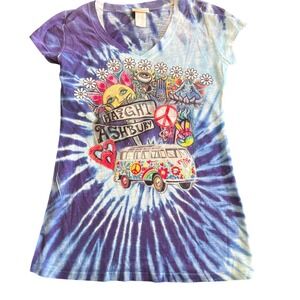 Sunshirt Haight Ashbury Tie Dye V-Neck Tee Blue Purple Medium Made In USA